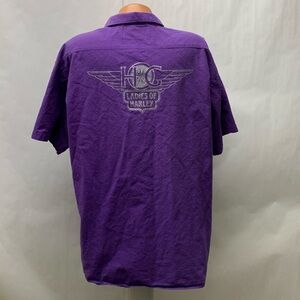 Ladies of Harley-Davidson button purple wings logo hog Shirt short sleeve XXL